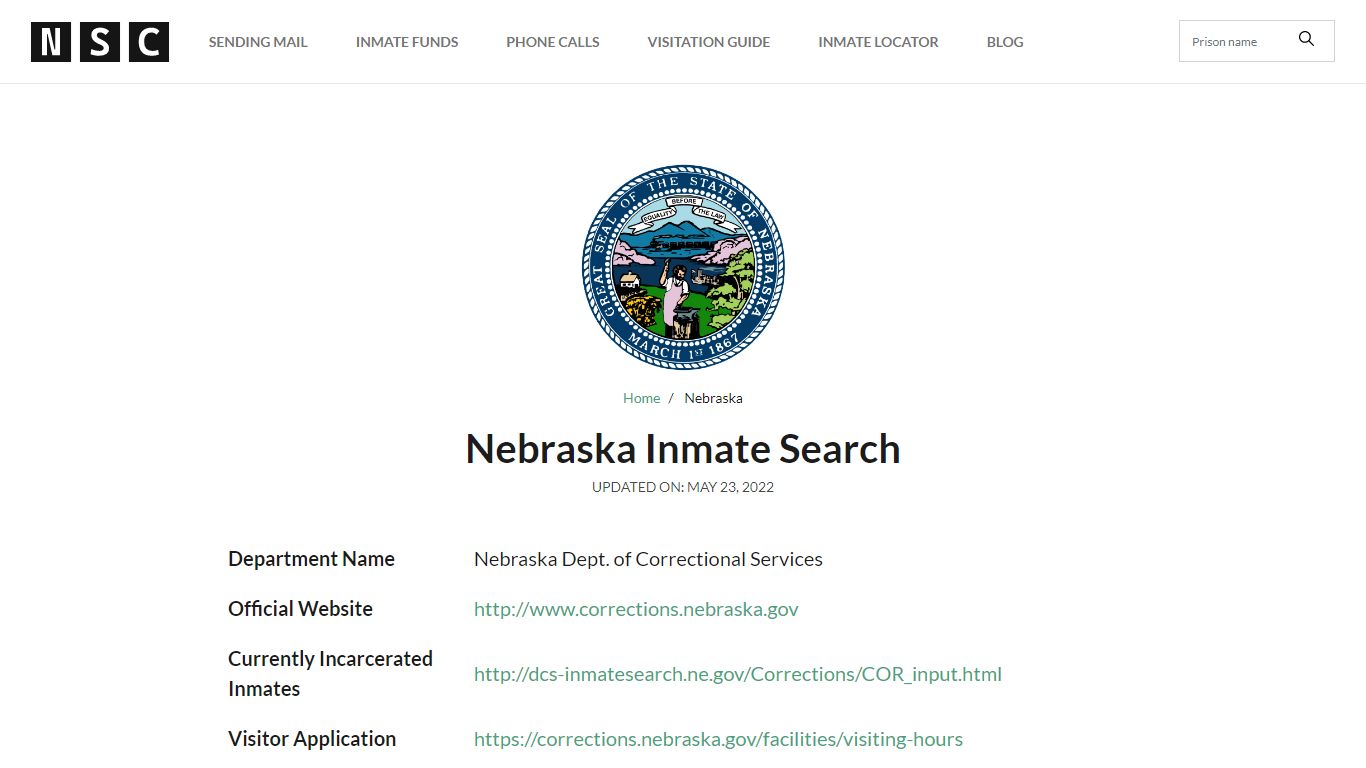 Nebraska Inmate Search – Nebraska Dept. of Correctional ...